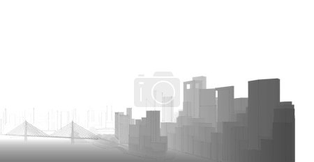 Photo for 3 d illustration of the city skyline with buildings and a bridge - Royalty Free Image