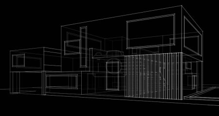 Téléchargez les photos : Maison bâtiment dessin architectural illustration 3d - en image libre de droit