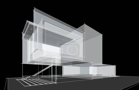 Photo for House building architectural drawing 3d illustration - Royalty Free Image