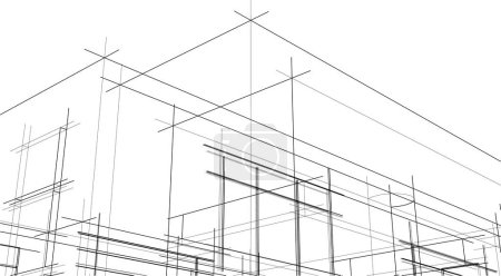 Illustration for Modern geometric architecture design, 3d rendering, estate blueprint, architectural art, outline illustration. - Royalty Free Image
