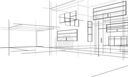 Ilustración de Diseño moderno de la arquitectura geométrica, representación 3d, plano de la propiedad, arte arquitectónico, ilustración del contorno. - Imagen libre de derechos