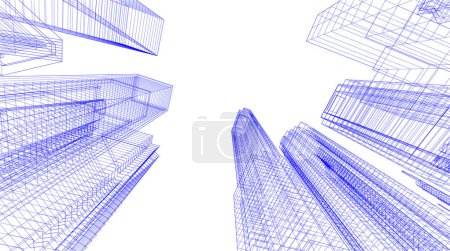 Ilustración de Diseño abstracto de rascacielos de papel pintado arquitectónico, fondo de concepto digital - Imagen libre de derechos