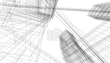 Ilustración de Abstracto púrpura papel pintado arquitectónico diseño de rascacielos, fondo concepto digital - Imagen libre de derechos