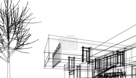 Téléchargez les illustrations : Maison bâtiment dessin architectural illustration 3d - en licence libre de droit