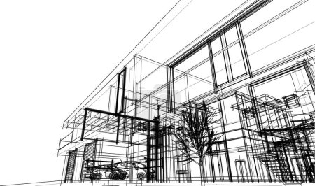 Ilustración de Edificio de la casa dibujo arquitectónico 3d ilustración - Imagen libre de derechos