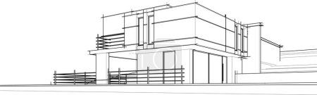 Téléchargez les illustrations : Bâtiment de maison dessin architectural illustration vectorielle - en licence libre de droit