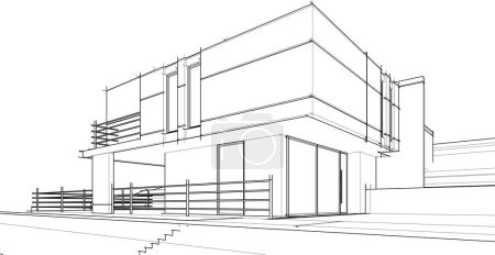 Téléchargez les illustrations : Bâtiment de maison dessin architectural illustration vectorielle - en licence libre de droit