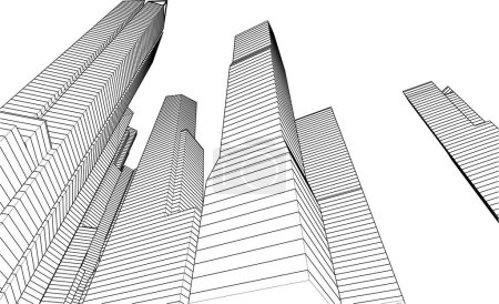 Ilustración de Abstracto arquitectónico fondo de pantalla rascacielos edificio diseño vector ilustración, fondo concepto digital - Imagen libre de derechos
