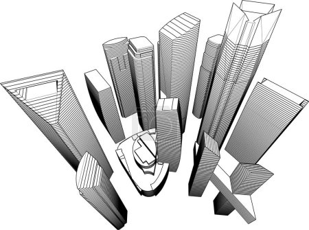 Ilustración de Diseño abstracto del edificio de rascacielos de papel pintado arquitectónico, fondo de concepto digital - Imagen libre de derechos