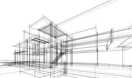 Ilustración de Edificio de la casa dibujo arquitectónico 3d ilustración - Imagen libre de derechos