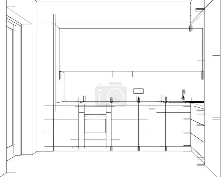 Téléchargez les illustrations : Intérieur vectoriel de cuisine appartement moderne - en licence libre de droit