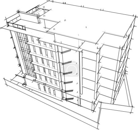 Téléchargez les illustrations : Architecture abstraite conception de papier peint du bâtiment élevé, fond de concept numérique - en licence libre de droit