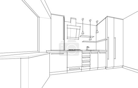 Illustration for Sketch design of interior, 3 - rendering. - Royalty Free Image
