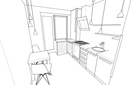 Illustration for Sketch design of interior, 3 - rendering. - Royalty Free Image