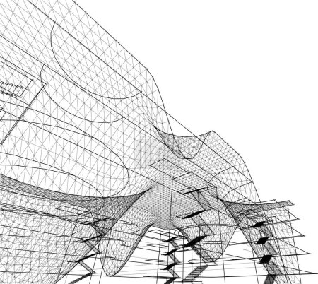 Illustration for Modern geometric architecture design, 3d rendering, mall blueprint, architectural art, outline illustration. - Royalty Free Image