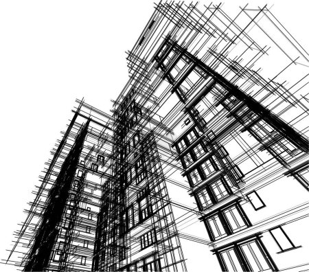 Téléchargez les illustrations : Architecture abstraite conception de papier peint du bâtiment élevé, fond de concept numérique - en licence libre de droit