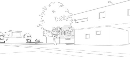 Illustration for Sketch design of street, 3 d illustration, wire frame hand - Royalty Free Image