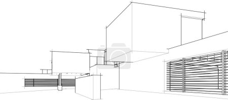 Téléchargez les illustrations : 3d rendu de maison de croquis architecturale, vecteur - en licence libre de droit