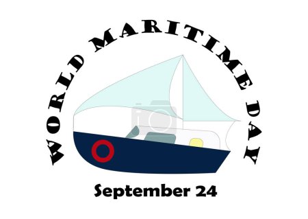 Illustration for World Maritime Day - 24th September. Colored sailboat with lettering. Vector illustration isolated. - Royalty Free Image