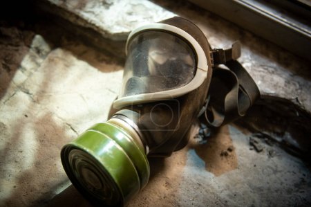 Respirator. Protective mask against gas and chemical attack. Old protective mask.