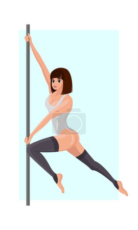 Téléchargez les illustrations : Illustration d'une fille dansant sur un poteau. Pole Dance. Bande plastique. Une belle brune mince danse sur un poteau. Belle fille. Danse. - en licence libre de droit