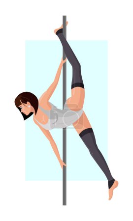 Illustration for Illustration of a girl dancing on a pole. Pole Dance. Strip plastic. A slender beautiful brunette dances on a pole. Beautiful girl. Dancing. - Royalty Free Image