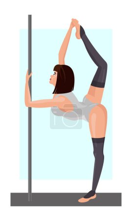 Illustration for Illustration of a girl dancing on a pole. Pole Dance. Strip plastic. A slender beautiful brunette dances on a pole. Beautiful girl. Dancing. - Royalty Free Image