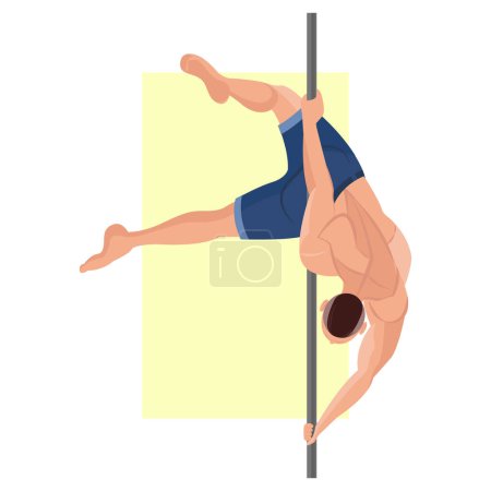 Illustration for Illustration of a young guy dancing on a pole. Pole dance. Strip of plastic. A muscular guy dances on a pole. Beautiful man. Dancing. - Royalty Free Image