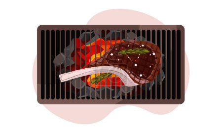 Grilled steak illustration. Grilled Tomahawk steak. B-B-Q.