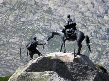 Photo for Equestrian statue of Alexander Suvorov (der Marsch des Generals or General Alexander Suworow Denkmal) on the Gotthard pass (Gotthardpass) in the Swiss Alps - Canton of Ticino (Tessin), Switzerland (Schweiz) - Royalty Free Image