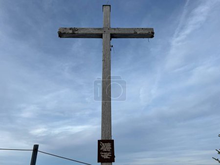 Photo for A wooden cross or Christian crucifix on top of the Swiss mountain Kronberg in the Appenzell Alps massif, Urnaesch (or Urnasch) - Canton of Appenzell Innerrhoden, Switzerland / Schweiz - Royalty Free Image