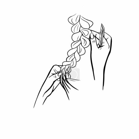 Téléchargez les photos : Drawing for advertising of hairdressing services, illustration of weaving braids, creating hairstyles - en image libre de droit