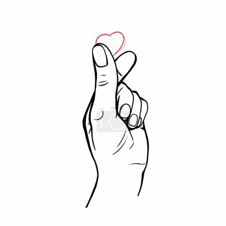 Téléchargez les photos : International hand gesture love, heart. Black and white illustration, linear drawing - en image libre de droit