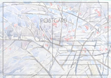 Téléchargez les photos : Winter landscape, trees in the snow, design background, postcard template, open letter, watercolor illustration - en image libre de droit