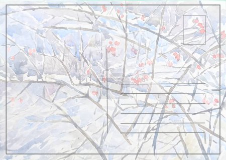 Téléchargez les photos : Winter landscape, trees in the snow, design background, postcard template, open letter, watercolor illustration - en image libre de droit
