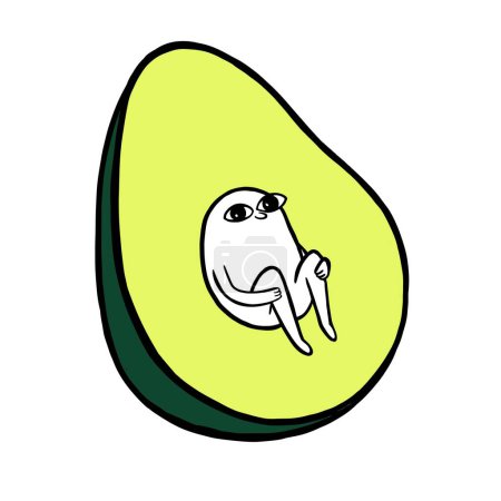 Photo for Avocado with a stone in the form of a funny man, cartoon character, color illustration, stylish print - Royalty Free Image