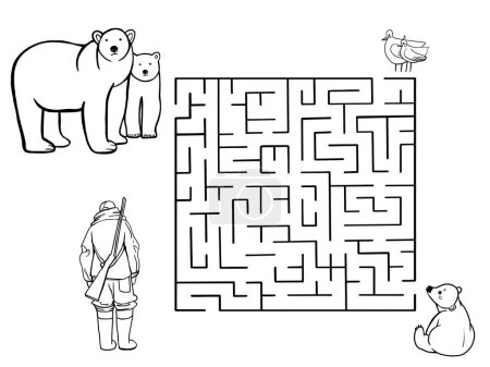 Téléchargez les photos : Vie des ours polaires, jeu pour enfants, labyrinthe, trouver le chemin, feuille de puzzle, livre à colorier - en image libre de droit