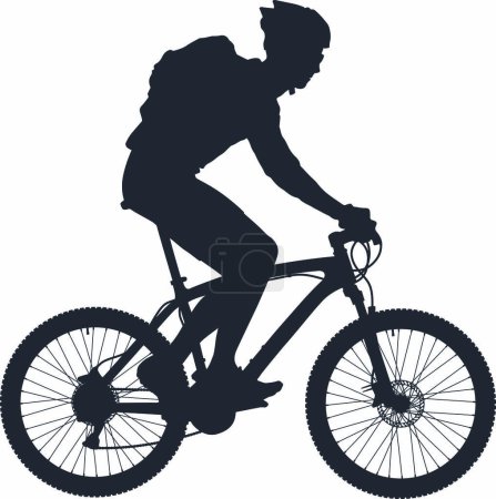 Ilustración de Turista ciclista en una bicicleta de montaña MTB, caminata. Silueta vectorial aislada. - Imagen libre de derechos
