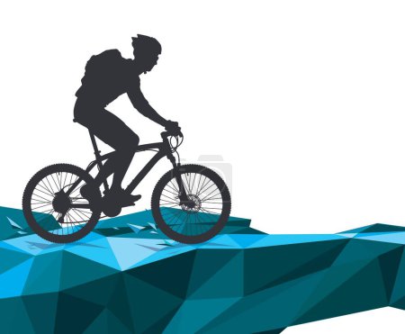 Ilustración de Copiar espacio. Ciclista-turista en una bicicleta de montaña MTB, caminata. Vector. - Imagen libre de derechos