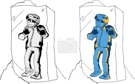 Cyclist biker character: frozen. Divided into layers for further painting. Isolated. Has an example of painting on artboard. haracter makes a series of plot drawings in the same style