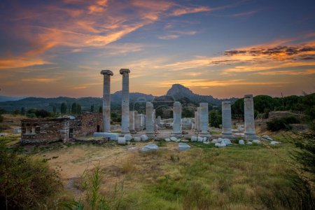 The fourth largest temple of the Ionic order in the world, the Temple of Artemis at Sardis rises dramatically on the western slopes of the acropolis, in the wide valley that opens into the ancient Pactolos riverbed below Mount Tmolos.