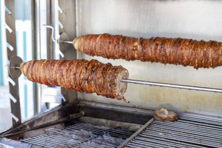 Photo for Grilled Turkish food "Kokorec" (kokorec), similar doner kebab - Royalty Free Image