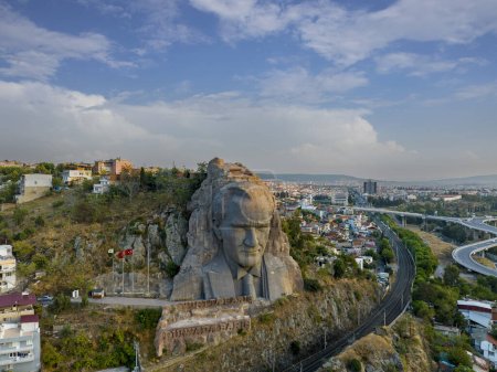 Photo for Izmir, Turkey - October 04, 2023 : View of Ataturk Mask on the hill in Izmir, Turkey - Royalty Free Image