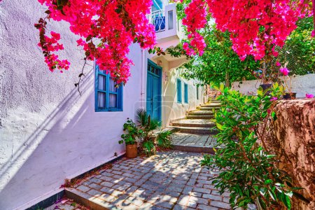 Photo for Old colored street view with white houses in Kas city, Turkey - Royalty Free Image