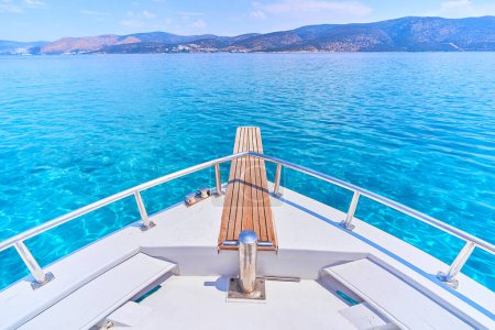 Photo for White private luxury boat in turquoise water - Royalty Free Image