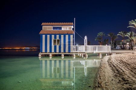 Photo for Old spa on the Mar Menor in the municipality of Los Alcazares, Region of Murcia with artificial light at night - Royalty Free Image