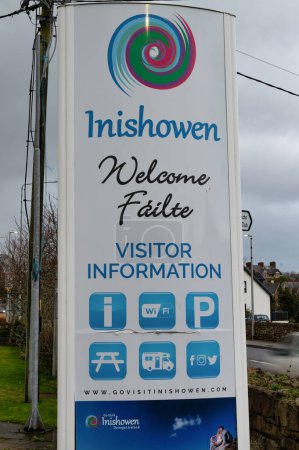 Photo for Buncrana, Ireland- Jan 14, 2023:  The sign for the Inishowen visitor centre in the Village of Buncrana in County Donegal, Ireland - Royalty Free Image