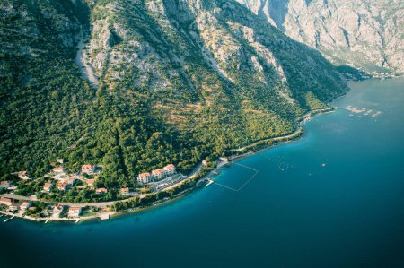 Photo for Aerial view of Drazin Vrt, a quaint village in the Bay of Kotor near Bajova Kula. Montenegro. High quality photo - Royalty Free Image