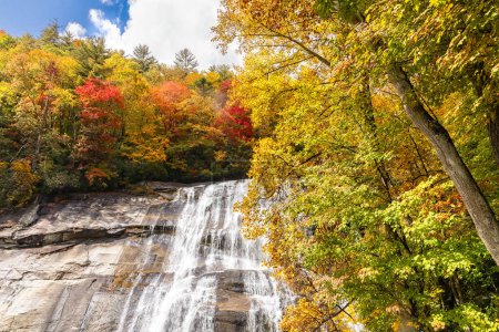 Photo for Rainbow Falls in Autumn, a waterfall in Western North Carolina, on the Horsepasture River in Pisgah National Forest. - Royalty Free Image