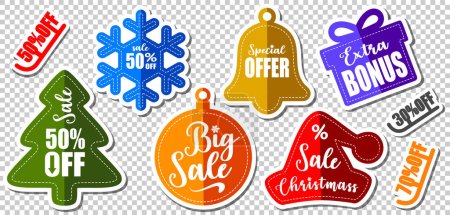 Photo for Christmass Stickers with outline and shadows - Sale tags - Banner price and discount labels - Vector illustration - Royalty Free Image